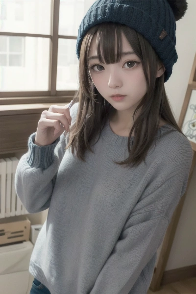 寒いのでニット着てます