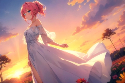 コスモスの花畑をお散歩