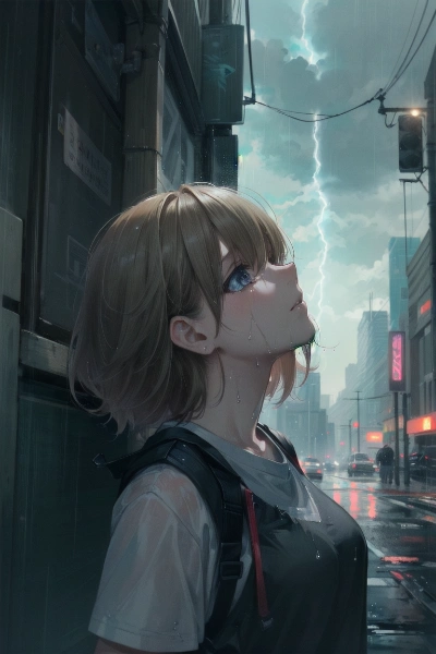 雨に濡れた少女