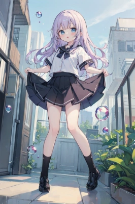 シャボン玉と制服少女