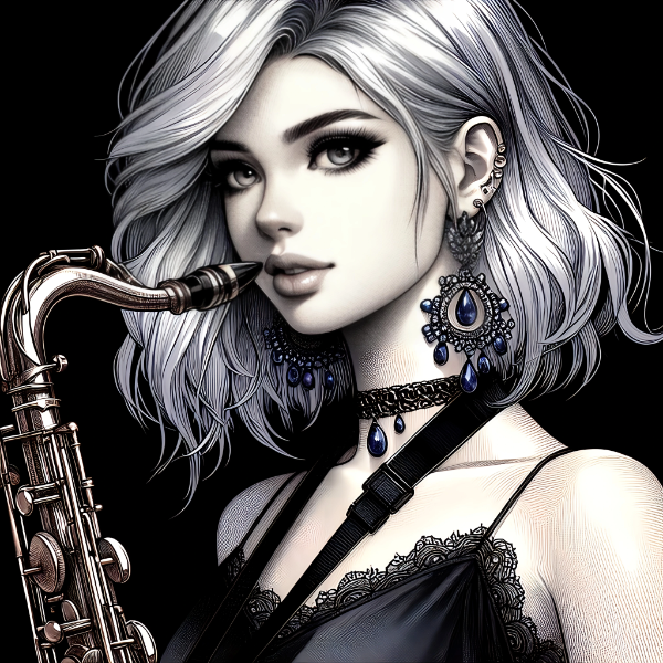 Saxophone Player with Blue Earrings