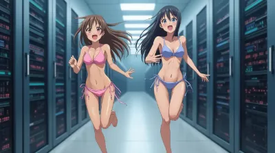 ビキニでデータセンターを駆け抜けるJK