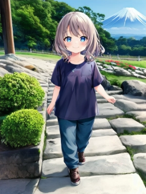 富士山と女の子