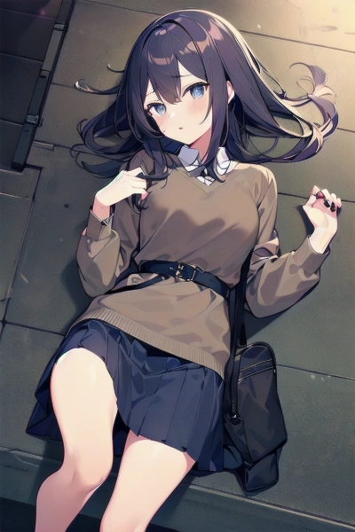 伏し目な気分で壁に保たれてる少女