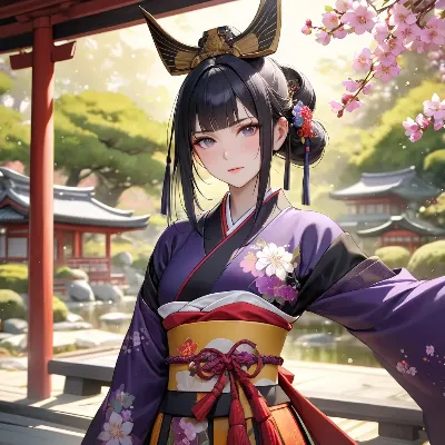 桜の庭に佇む鬼姫