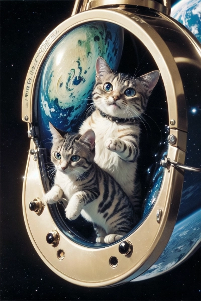 宇宙で遊ぶ猫たち