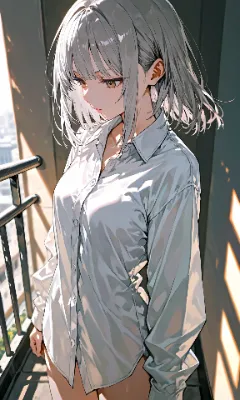 銀髪ショート　Yシャツ