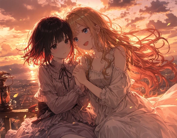 黒髪＆ブロンド・夕焼け
