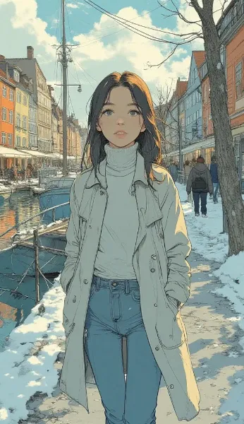 🩵AIが描く北欧モード！コペンハーゲン名所×アニメ女子のナチュラルシティコーデ3選🌿