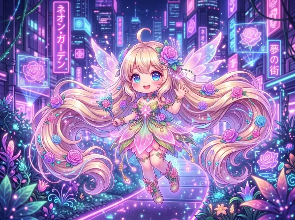 きらきらネオンと薔薇の精霊ちゃん