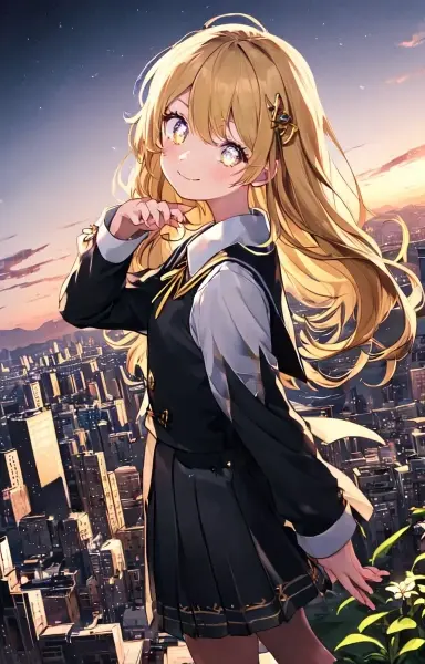 夕暮れに佇む金色の髪の少女