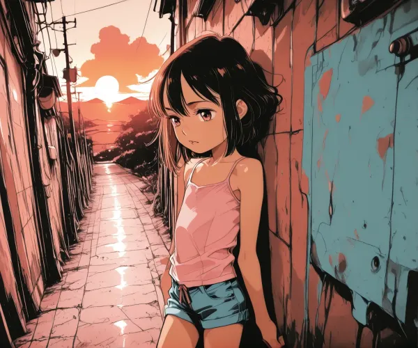 夕焼けの路地で