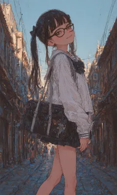 夕暮れ路地の下校