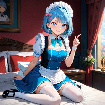 休憩中の青髪メイドさん