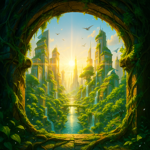 緑に包まれた未来の秘境都市