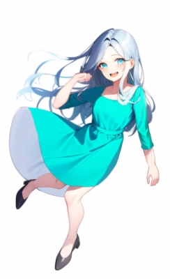水色ワンピース女子