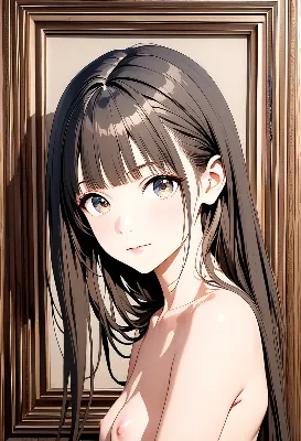 額縁に寄り添う黒髪少女