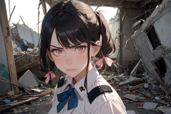 航空宇宙自衛隊　理沙＠爆撃された基地を視察