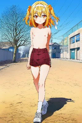 冬空で体操着の短パン+上半身裸のエルフさん