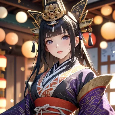 提灯に照らされる狐耳の巫女