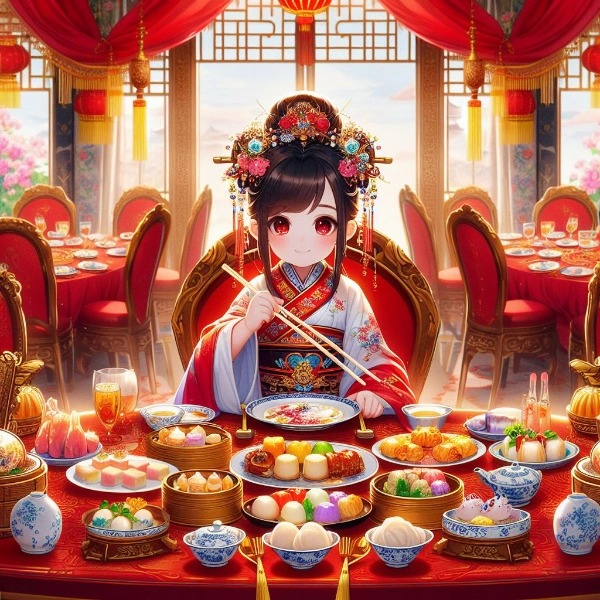 満漢全席を食べる少女