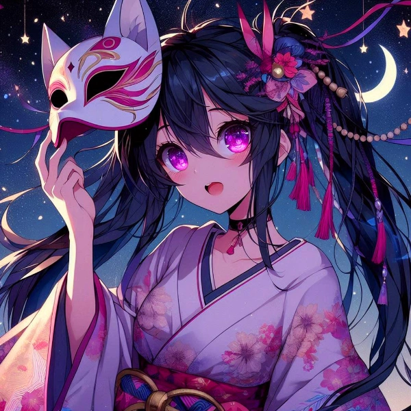 お面と、和風な黒髪ツインテール少女★(6枚)