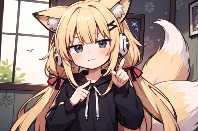 狐耳　私服　指を振る