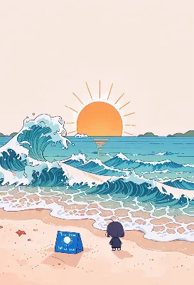 夕陽の海辺で月を待つ少女の物語