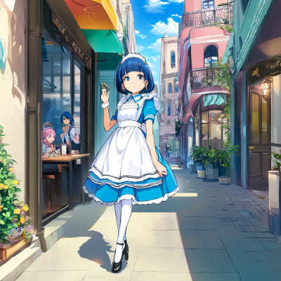 お昼の青髪ウエイトレスさん