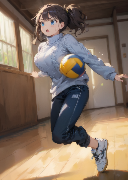 セーターを着た女の子とドッジボール！３