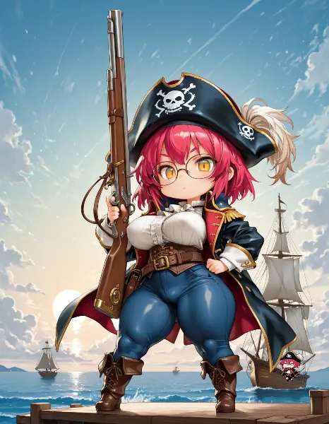 赤髪の眼鏡海賊少女