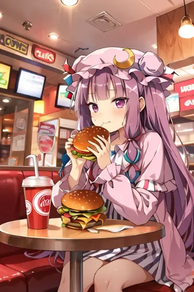 ハンバーガー食べるパチェ