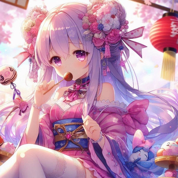 和菓子を食べている魔法少女