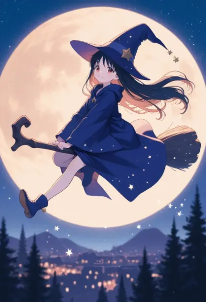 満月を背に、夜空を独り占め！星の魔女の空中散歩