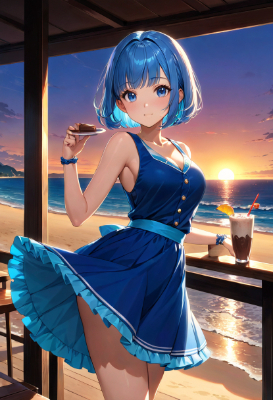 夕暮れの青髪さん