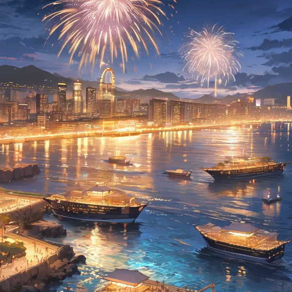 海の上から見る花火