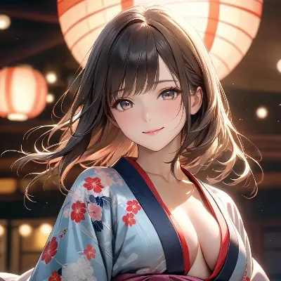 提灯に照らされた浴衣の微笑み