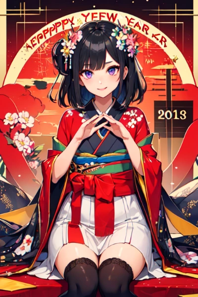 【R15】お正月のセミロング女性★(12枚)あけましておめでとうございます2024