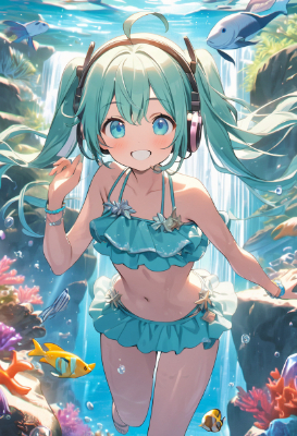 海の中の滝とロリミクちゃん