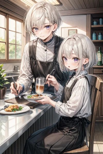 料理出来たよ。一緒に食べよ。