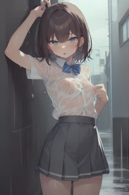 ノーブラ雨宿り