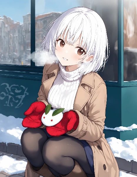 冬の雪うさぎと白髪少女