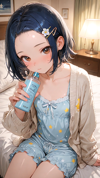 星柄パジャマの少女と夜のひと時