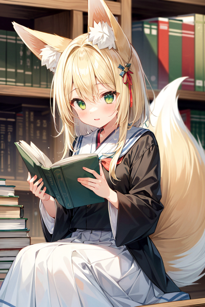 読書をする妖狐の少女