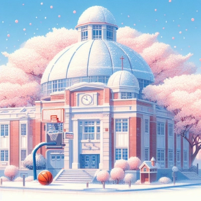 桜と校舎がテーマのスノードーム