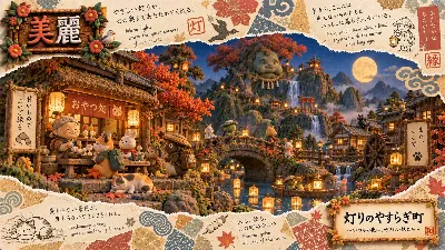 灯りに包まれる妖怪たちの優しい町