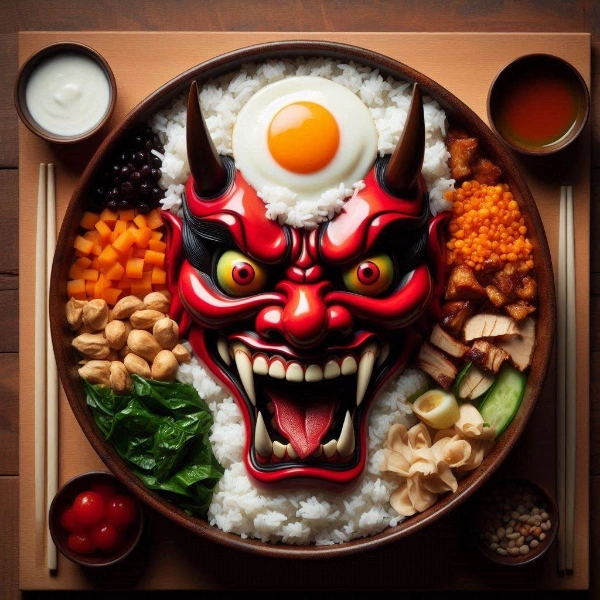 般若みたいなお面のランチ