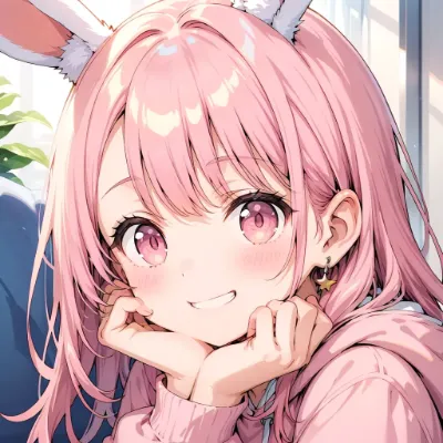 頬杖をついて微笑む少女