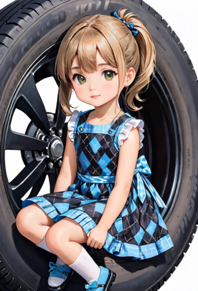 タイヤの上に座るロリ