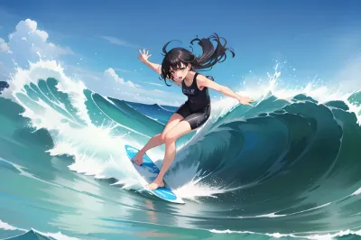 太平洋の海でサーフイン